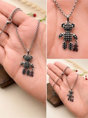 Silver Bear Pendant Necklace steel 316L